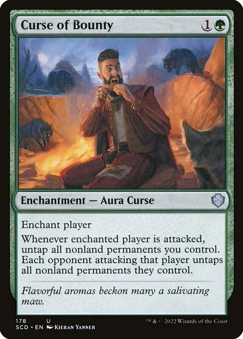 Curse of Bounty, carta Magic di tipo Enchantment — Aura Curse illustrata da Kieran Yanner