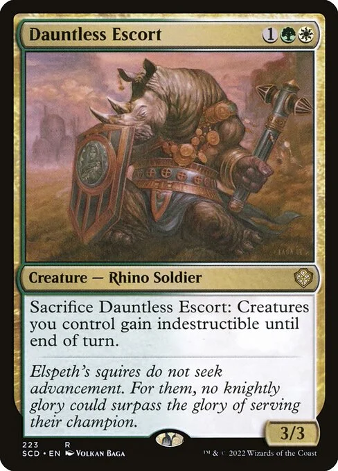 Dauntless Escort, carta Magic di tipo Creature — Rhino Soldier illustrata da Volkan Baǵa