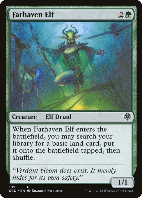 Farhaven Elf, carta Magic di tipo Creature — Elf Druid illustrata da Brandon Kitkouski