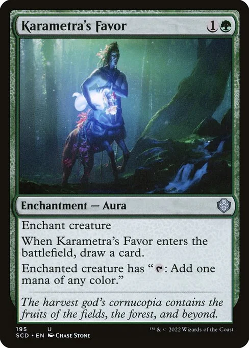 Karametra's Favor, carta Magic di tipo Enchantment — Aura illustrata da Chase Stone