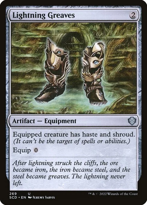 Lightning Greaves, carta Magic di tipo Artifact — Equipment illustrata da Jeremy Jarvis