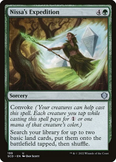 Nissa's Expedition, carta Magic di tipo Sorcery illustrata da Dan Murayama Scott