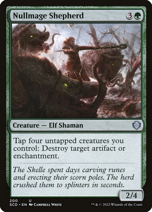 Nullmage Shepherd, carta Magic di tipo Creature — Elf Shaman illustrata da Campbell White