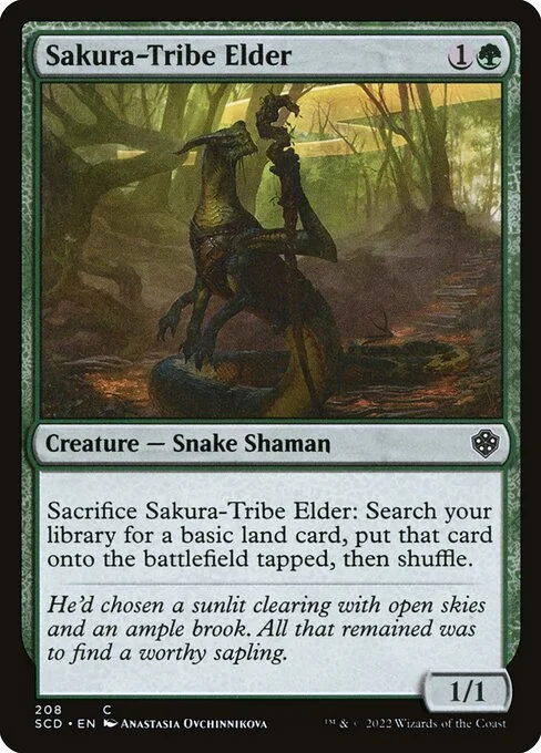 Sakura-Tribe Elder, carta Magic di tipo Creature — Snake Shaman illustrata da Anastasia Ovchinnikova
