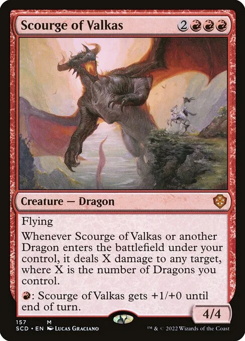 Scourge of Valkas, carta Magic di tipo Creature — Dragon illustrata da Lucas Graciano