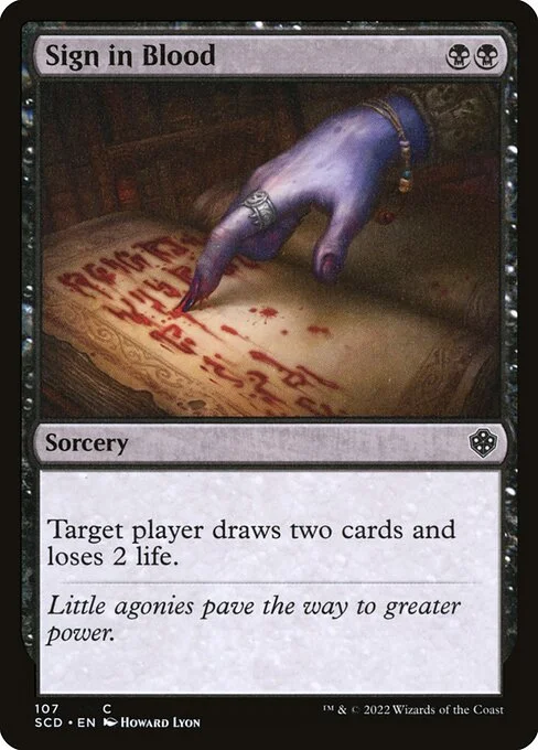 Sign in Blood, carta Magic di tipo Sorcery illustrata da Howard Lyon