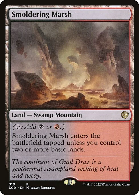 Smoldering Marsh, carta Magic di tipo Land — Swamp Mountain illustrata da Adam Paquette