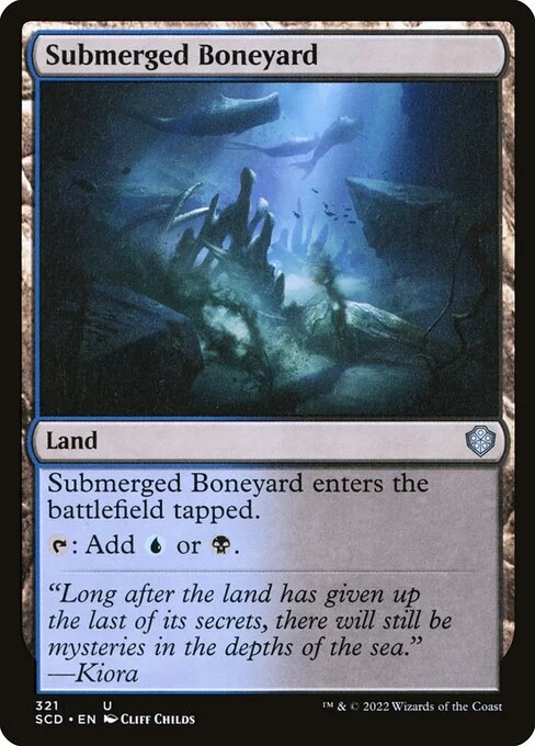 Submerged Boneyard, carta Magic di tipo Land illustrata da Cliff Childs