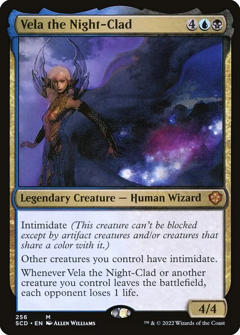 Vela the Night-Clad, carta Magic di tipo Legendary Creature — Human Wizard illustrata da Allen Williams