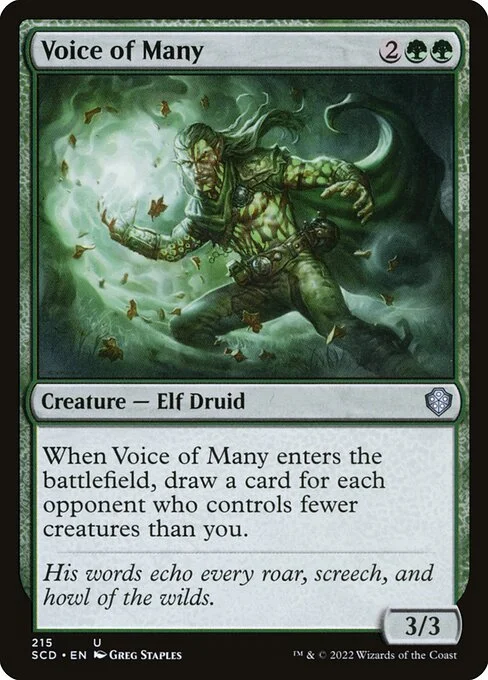 Voice of Many, carta Magic di tipo Creature — Elf Druid illustrata da Greg Staples