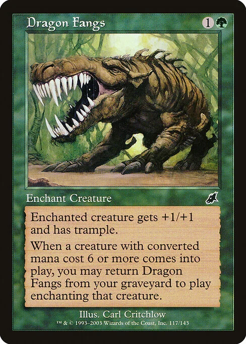 Dragon Fangs, carta Magic di tipo Enchantment — Aura illustrata da Carl Critchlow