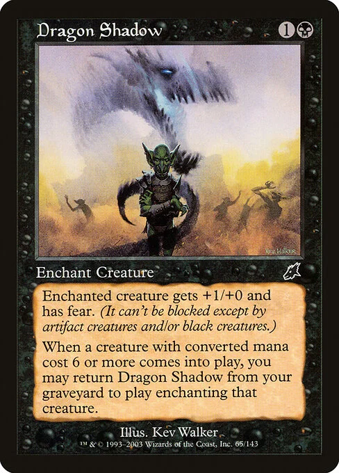 Dragon Shadow, carta Magic di tipo Enchantment — Aura illustrata da Kev Walker