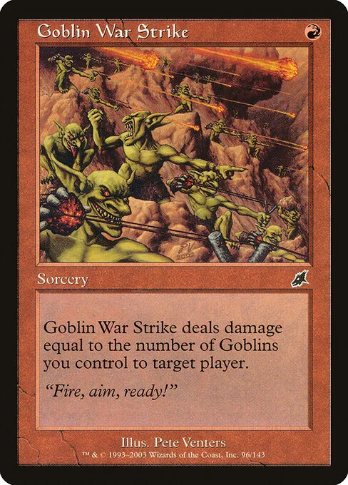 Goblin War Strike, carta Magic di tipo Sorcery illustrata da Pete Venters