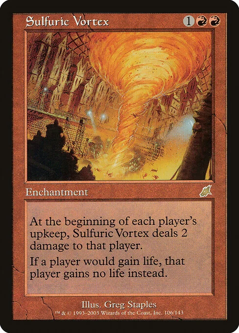 Sulfuric Vortex, carta Magic di tipo Enchantment illustrata da Greg Staples