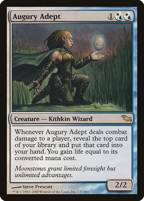 Augury Adept, carta Magic di tipo Creature — Kithkin Wizard illustrata da Steve Prescott