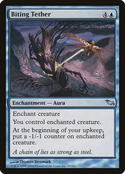 Biting Tether, carta Magic di tipo Enchantment — Aura illustrata da Thomas Denmark