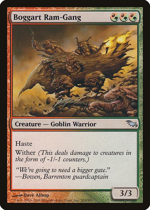 Boggart Ram-Gang, carta Magic di tipo Creature — Goblin Warrior illustrata da Dave Allsop