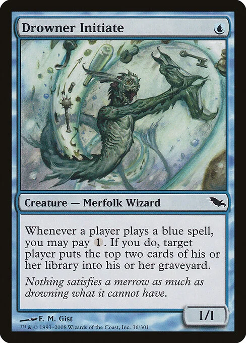 Drowner Initiate, carta Magic di tipo Creature — Merfolk Wizard illustrata da E. M. Gist