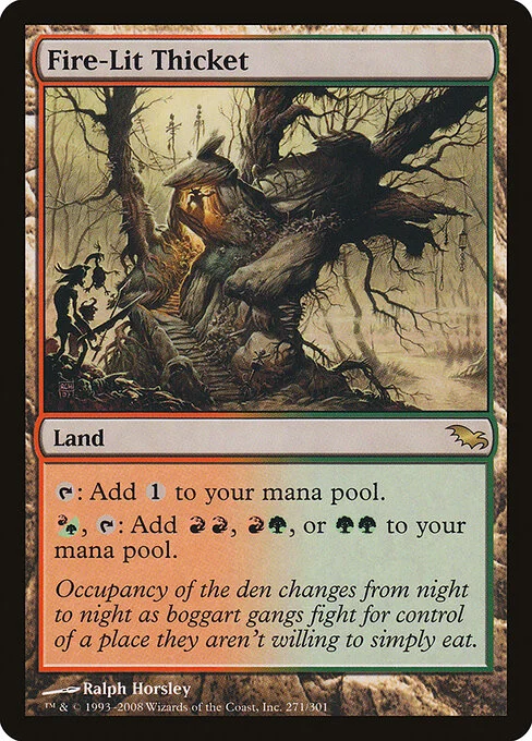 Fire-Lit Thicket, carta Magic di tipo Land illustrata da Ralph Horsley