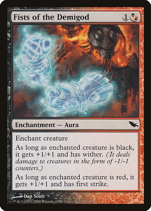 Fists of the Demigod, carta Magic di tipo Enchantment — Aura illustrata da Dan Murayama Scott