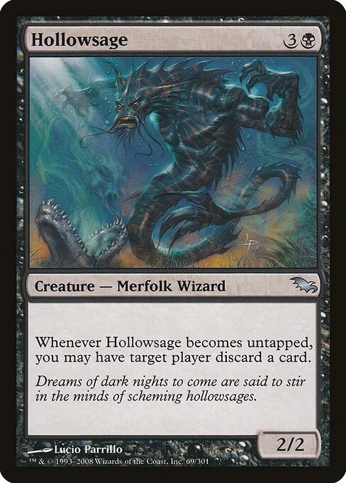 Hollowsage, carta Magic di tipo Creature — Merfolk Wizard illustrata da Lucio Parrillo