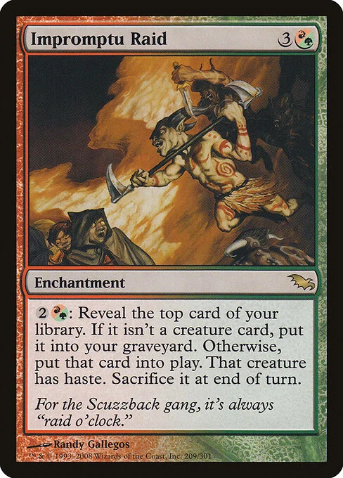Impromptu Raid, carta Magic di tipo Enchantment illustrata da Randy Gallegos