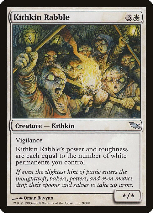 Kithkin Rabble, carta Magic di tipo Creature — Kithkin illustrata da Omar Rayyan