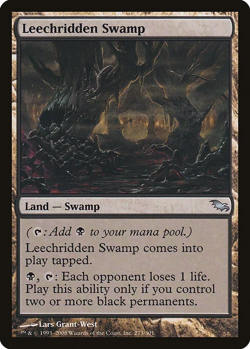 Leechridden Swamp, carta Magic di tipo Land — Swamp illustrata da Lars Grant-West