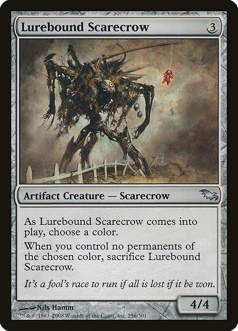 Lurebound Scarecrow, carta Magic di tipo Artifact Creature — Scarecrow illustrata da Nils Hamm
