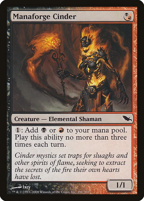 Manaforge Cinder, carta Magic di tipo Creature — Elemental Shaman illustrata da Izzy