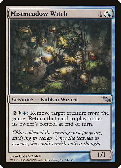 Mistmeadow Witch, carta Magic di tipo Creature — Kithkin Wizard illustrata da Greg Staples