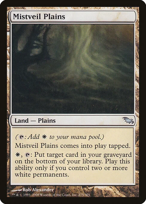 Mistveil Plains, carta Magic di tipo Land — Plains illustrata da Rob Alexander