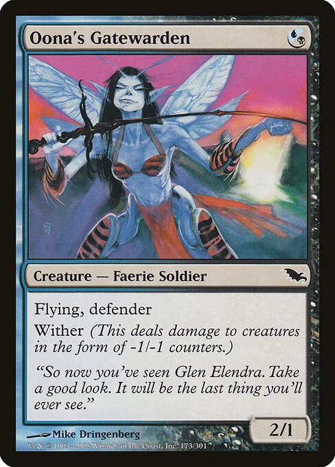 Oona's Gatewarden, carta Magic di tipo Creature — Faerie Soldier illustrata da Mike Dringenberg