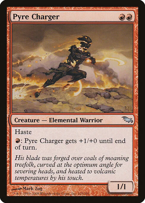 Pyre Charger, carta Magic di tipo Creature — Elemental Warrior illustrata da Mark Zug