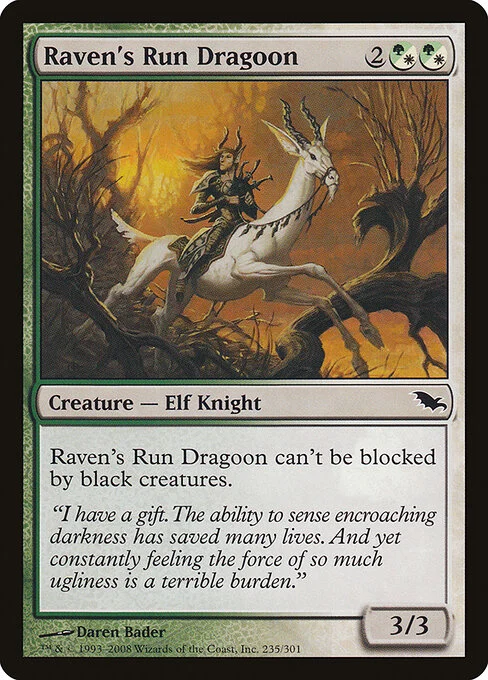 Raven's Run Dragoon, carta Magic di tipo Creature — Elf Knight illustrata da Daren Bader