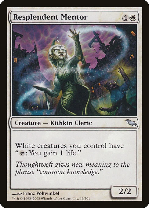 Resplendent Mentor, carta Magic di tipo Creature — Kithkin Cleric illustrata da Franz Vohwinkel