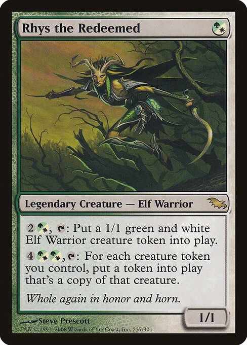 Rhys the Redeemed, carta Magic di tipo Legendary Creature — Elf Warrior illustrata da Steve Prescott