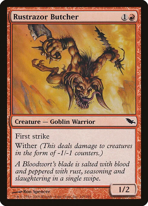 Rustrazor Butcher, carta Magic di tipo Creature — Goblin Warrior illustrata da Ron Spencer