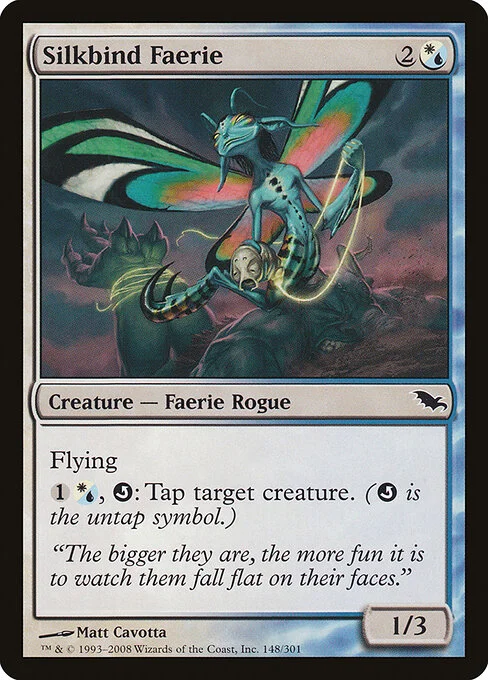 Silkbind Faerie, carta Magic di tipo Creature — Faerie Rogue illustrata da Matt Cavotta