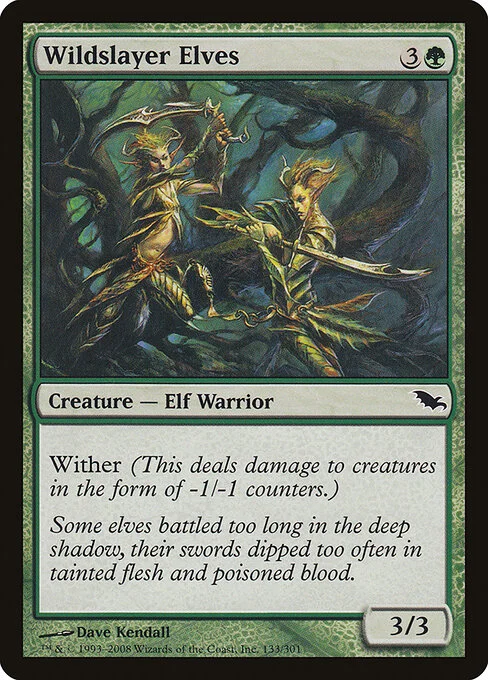 Wildslayer Elves, carta Magic di tipo Creature — Elf Warrior illustrata da Dave Kendall