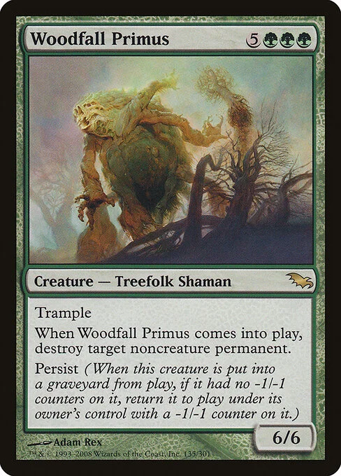 Woodfall Primus, carta Magic di tipo Creature — Treefolk Shaman illustrata da Adam Rex