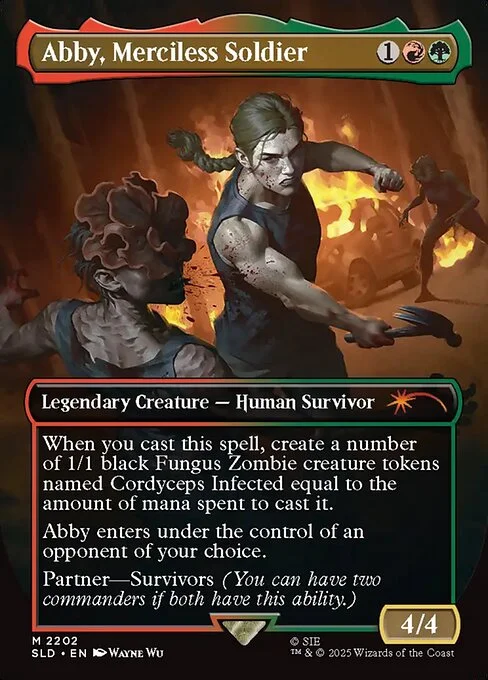 Abby, Merciless Soldier, carta Magic di tipo Legendary Creature — Human Survivor illustrata da Wayne Wu