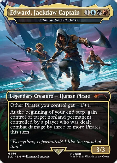 Admiral Beckett Brass, carta Magic di tipo Legendary Creature — Human Pirate illustrata da Fajareka Setiawan