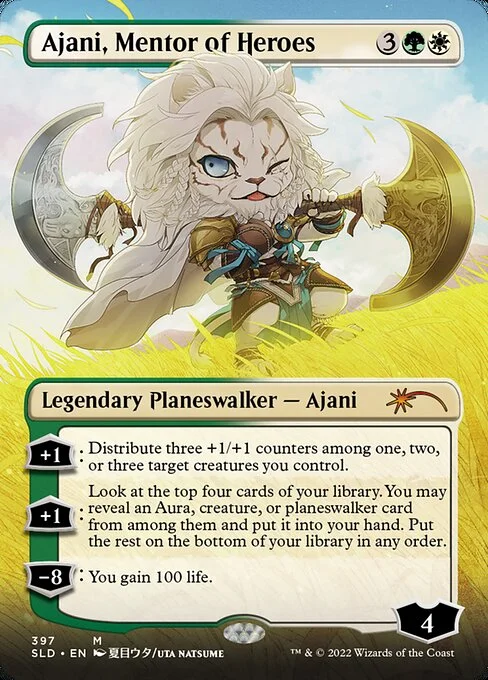 Ajani, Mentor of Heroes, carta Magic di tipo Legendary Planeswalker — Ajani illustrata da Uta Natsume