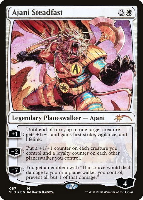 Ajani Steadfast, carta Magic di tipo Legendary Planeswalker — Ajani illustrata da David Rapoza
