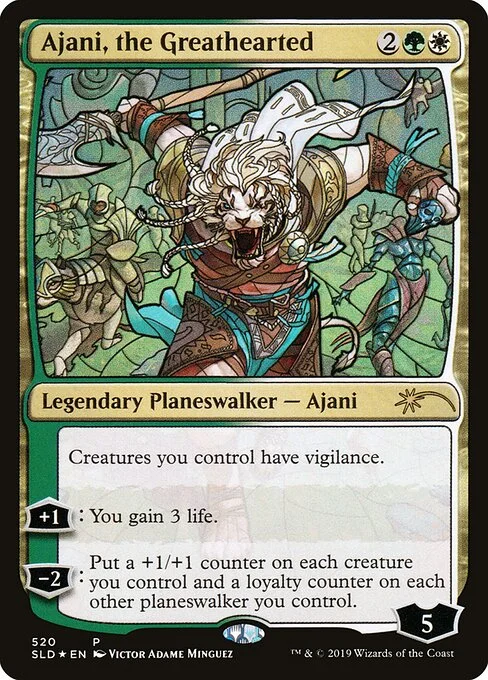 Ajani, the Greathearted, carta Magic di tipo Legendary Planeswalker — Ajani illustrata da Victor Adame Minguez