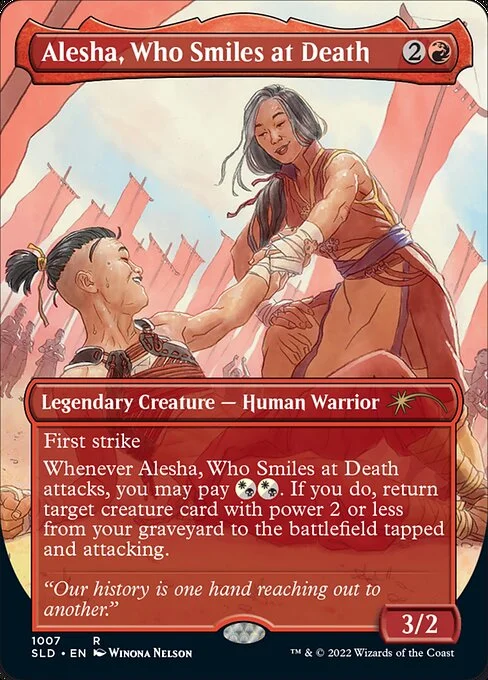 Alesha, Who Smiles at Death, carta Magic di tipo Legendary Creature — Human Warrior illustrata da Winona Nelson