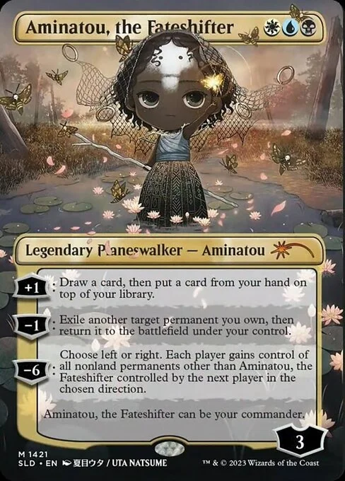 Aminatou, the Fateshifter, carta Magic di tipo Legendary Planeswalker — Aminatou illustrata da Uta Natsume