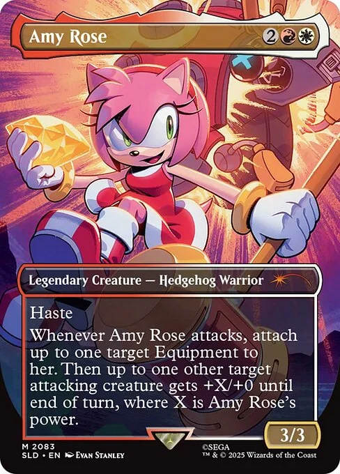 Amy Rose, carta Magic di tipo Legendary Creature — Hedgehog Warrior illustrata da Evan Stanley