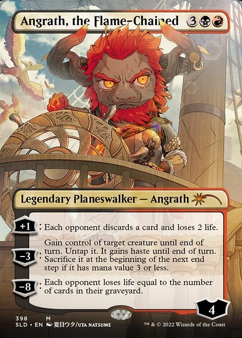 Angrath, the Flame-Chained, carta Magic di tipo Legendary Planeswalker — Angrath illustrata da Uta Natsume